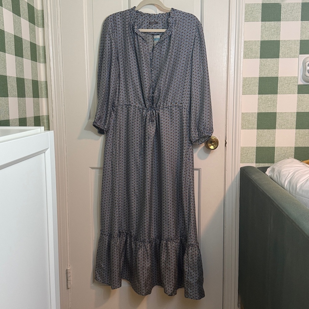 NWT J. McLaughlin Blue and Brown Patterned Dress Size M